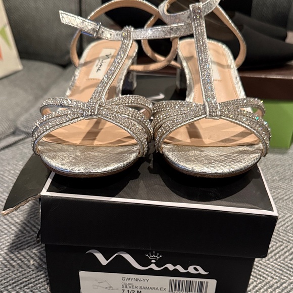 Nina Glittering Silver Heels - Picture 1 of 2